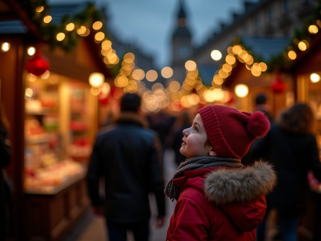 Famiglia italiana visita un mercatino di Natale a Londra tra luci festive e bancarelle colorate
