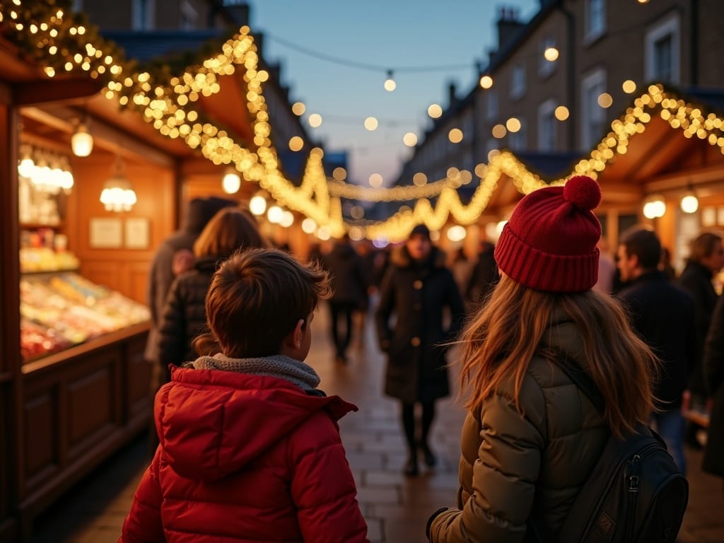 Famiglia italiana ai mercatini di Natale nel Regno Unito tra luci e bancarelle