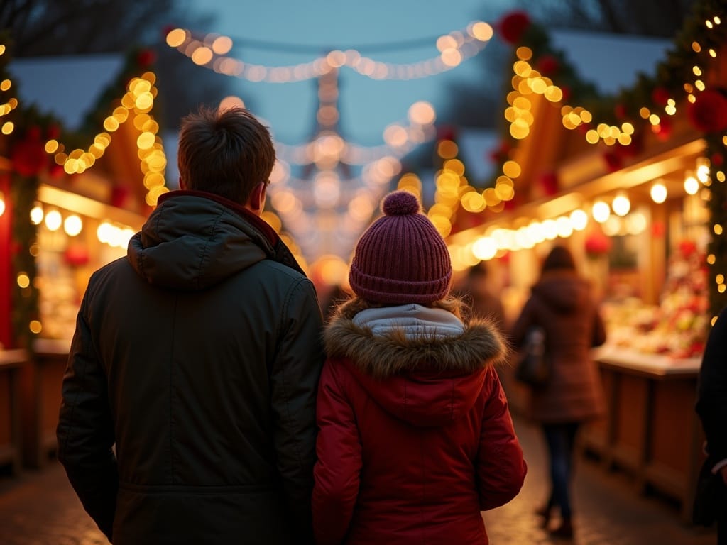 Famiglia italiana passeggia tra le luci natalizie al mercato di Londra