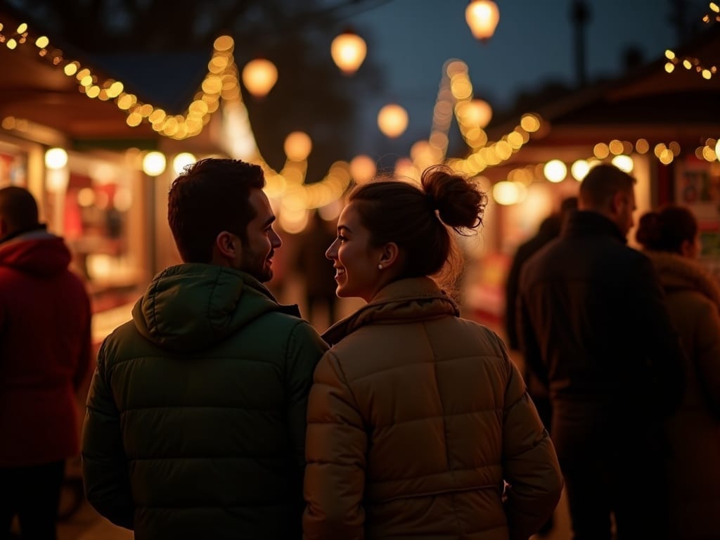 Famiglia italiana visita mercatino di Natale londinese tra luci festive