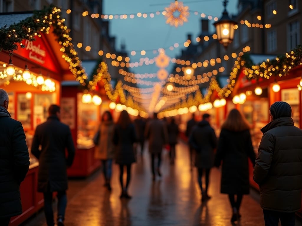Famiglia italiana tra le luci natalizie in un mercatino di Londra