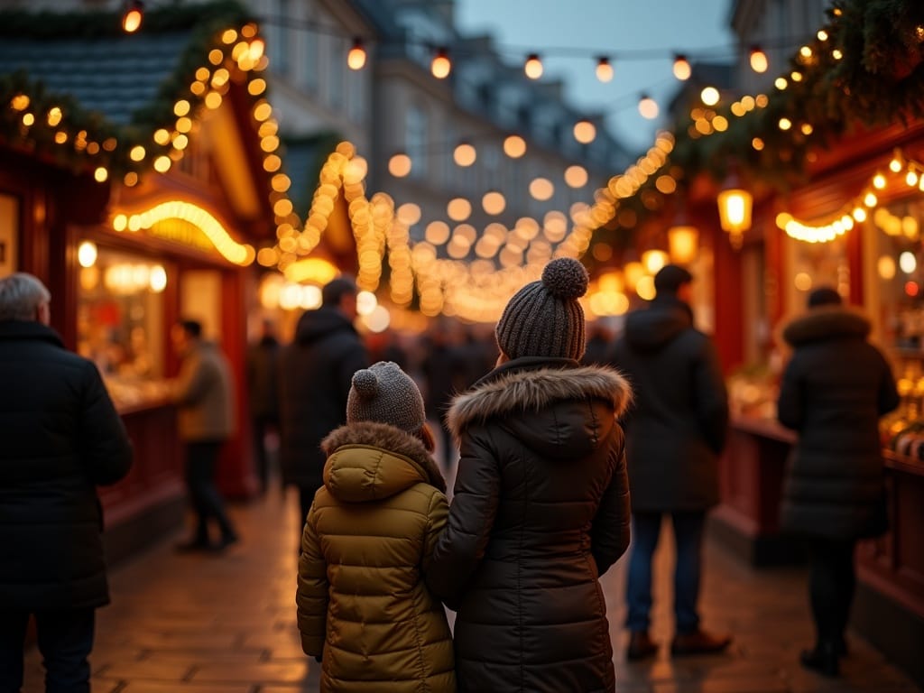 Famiglia italiana visita un mercatino natalizio nel Regno Unito